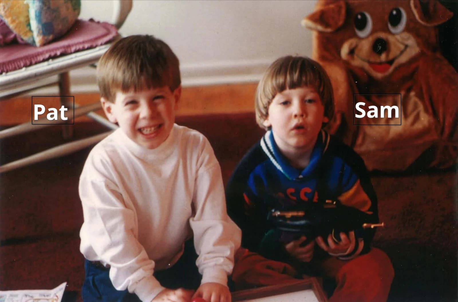 Pat Buxton and Sam Sweeney as little kids, beaming at the camera
