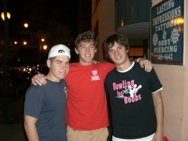 Stump, Sam, and Bryan on a downtown street at night